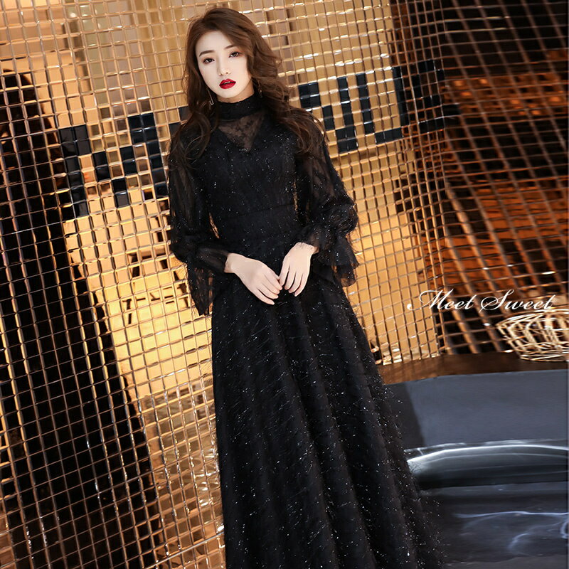 カラードレス ロングドレス ブラック 黒 長袖 ハイネック パーティードレス イブニングドレス フォーマルドレス 結婚式 二次会 披露宴 演奏会 発表会 ファスナー カクテルドレス 花嫁 前撮り ブライダル ステージドレス 大きいサイズ 大人 30代 40代 50代 おしゃれ