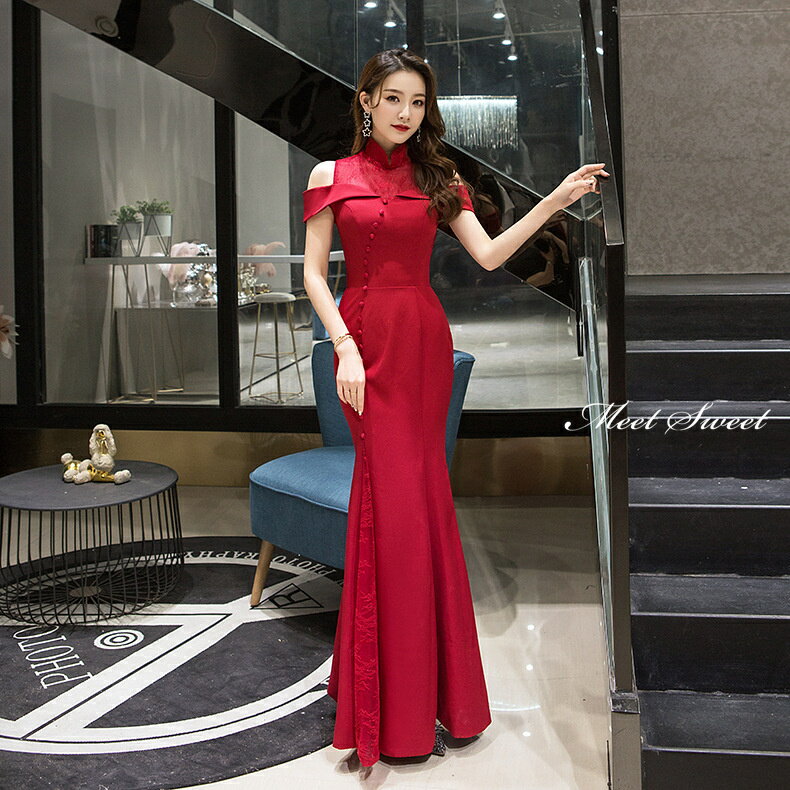 カラードレス ロングドレス ワインレッド マーメイドドレス サテン ウェディングドレス ウエディングドレス 結婚式 二次会 花嫁 演奏会 発表会 イブニングドレス 前撮り 披露宴 ブライダル パーティードレス ファスナー マーメイドラインドレス 赤 ハイネック おしゃれ