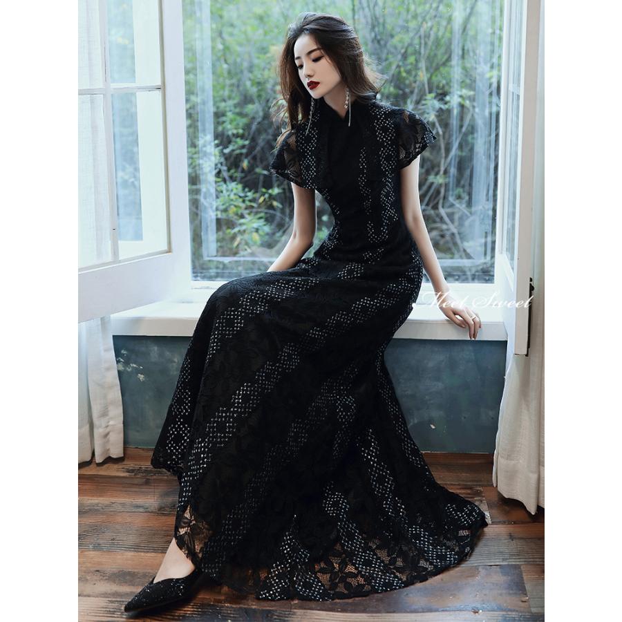 カラードレス ロングドレス ブラック 総レース 黒 ハイネック パーティードレス ウェディングドレス ウエディングドレス 結婚式 二次会 披露宴 演奏会 発表会 フォーマルドレス カクテルドレス 前撮り ブライダル イブニングドレス ステージドレス 大きいサイズ