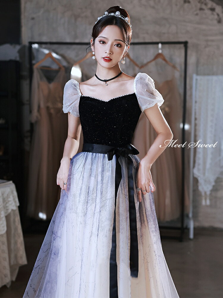 カラードレス ロングドレス パフスリーブ パーティードレス ウェディングドレス ウエディングドレス 結婚式 二次会 花嫁 前撮り 演奏会 発表会 イブニングドレス カクテルドレス ブライダル フォーマルドレス オフショルダー ネイビー 半袖 成人式 卒業式 コンサート