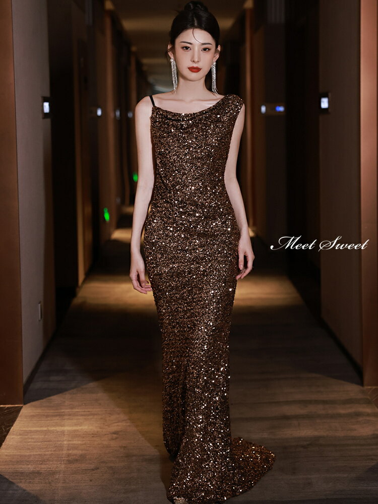 カラードレス ロングドレス スパンコール ゴールド ブロンズ マーメイドドレス パーティードレス ウェディングドレス 結婚式 二次会 前撮り イブニングドレス ウエディングドレス 演奏会 発表会 披露宴 花嫁 ブライダル パーティードレス ノースリーブ バックレス