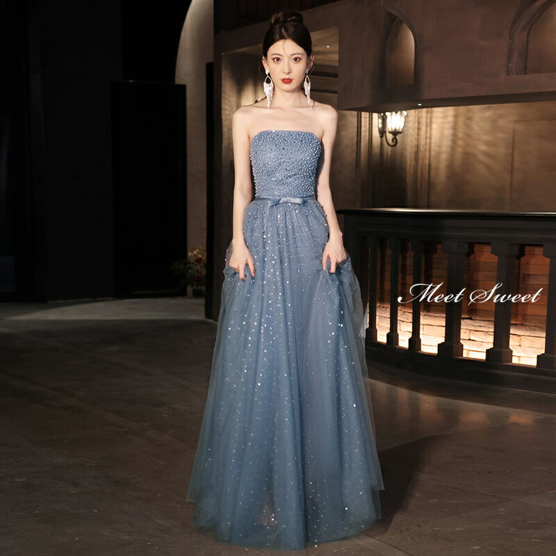 カラードレス ロングドレス ブルー ビスチェ パール パーティードレス ウェディングドレス ウエディングドレス 結婚式 二次会 披露宴 花嫁 演奏会 発表会 前撮り フォーマルドレス カクテルドレス 袖なし 青 ブライダル イブニングドレス ステージドレス 大きいサイズ