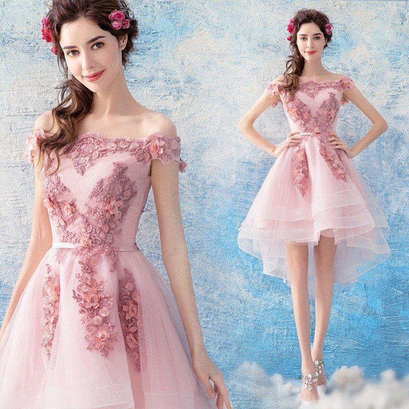 ウエディングドレス ミモレ丈 ミニ丈 カラードレス 結婚式 花嫁 パーティードレス ウェディングドレス ワンピース 二次会ドレス 演奏会 発表会 大きいサイズ 安い ピンク イブニングドレス 披露宴 コンサート カクテルドレス 前撮り 後撮り ブライダル フォーマル