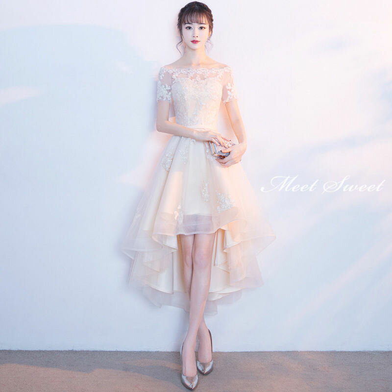 ウェディングドレス ウエディングドレス カラードレス パーティードレス ワインレッド レッド シャンパン グレー ピンク オフショルダー 前ミニドレス 発表会ドレス 披露宴 ステージ衣装 演奏会 成人式 結婚式 二次会 イブニングドレス コンサート 花嫁 カクテルドレス