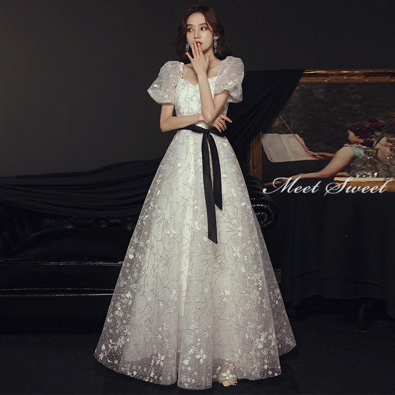 ウェディングドレス ウエディングドレス カラードレス パフスリーブ 20代 30代 40代 演奏会ドレス ホワイト 演奏会 声楽衣装 発表会ドレス 袖あり ロングドレス フォーマル コンクール 大きいサイズ 結婚式 二次会 パーティードレス イブニングドレス 披露宴 コンサート