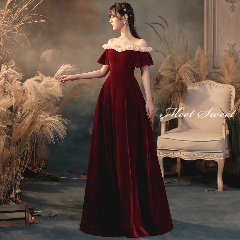 ウェディングドレス カラードレス 発表会ドレス コンサート ベルベット ワインレッド ウエディングドレス ロングドレス パーティードレス コンサート 演奏会 イブニングドレス 結婚式 二次会 披露宴 花嫁 カクテルドレス 前撮り 後撮り ウェディングカラードレス ブライダル