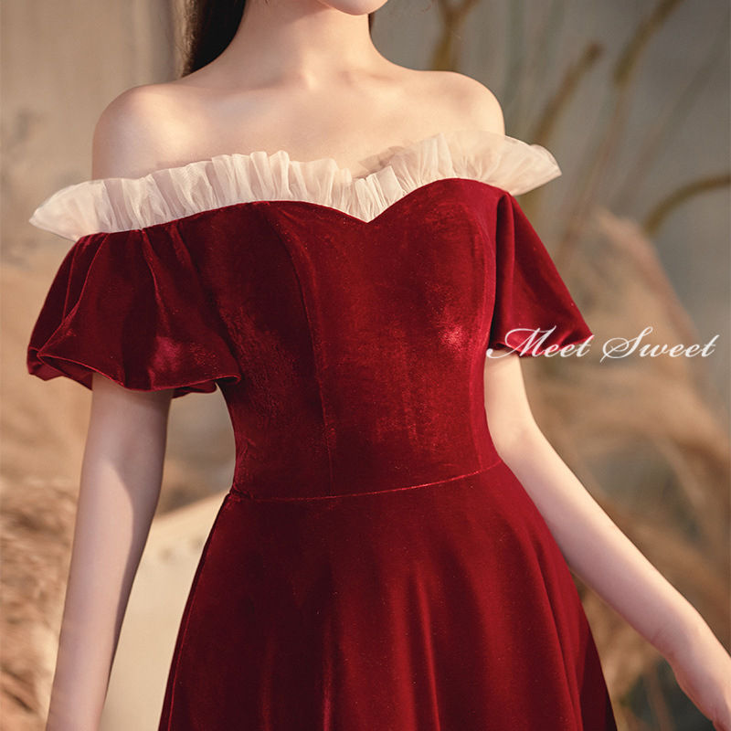ウェディングドレス カラードレス 発表会ドレス コンサート ベルベット ワインレッド ウエディングドレス ロングドレス パーティードレス コンサート 演奏会 イブニングドレス 結婚式 二次会 披露宴 花嫁 カクテルドレス 前撮り 後撮り ウェディングカラードレス ブライダル