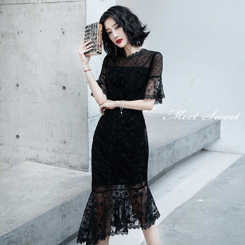 ウェディングドレス ウエディングドレス カラードレス 安い ブラック レッド フィッシュテールスカー キャバドレス ミディアムドレス レース 演奏会 パーティードレス 発表会 二次会 イブニングドレス 結婚式 披露宴 コンサート 花嫁 カクテルドレス 前撮り 後撮り