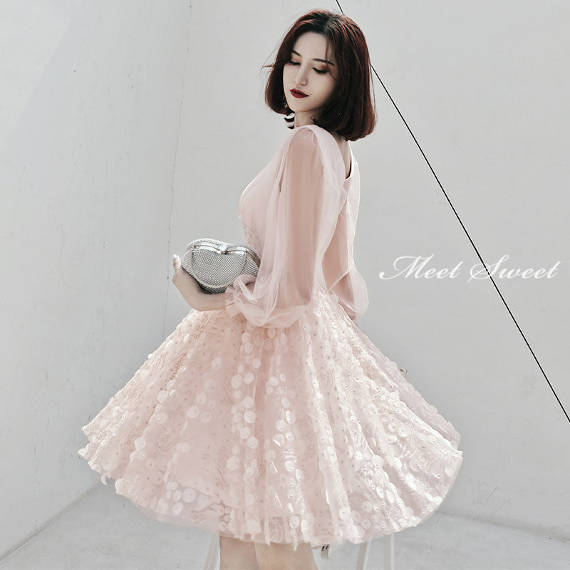 ウェディングドレス ウエディングドレス カラードレス ミニドレス 袖あり ピンク 演奏会 パーティードレス 長袖 披露宴 着痩せ 合唱衣装 オシャレ 結婚式 フォーマル お呼ばれ 春夏 20代 30代 発表会ドレス 二次会ドレス きれいめ イブニングドレス コンサート