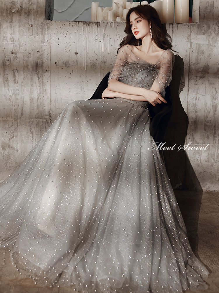 ウェディングドレス ウエディングドレス カラードレス ロングドレス 演奏会 Aラインドレス 発表会ドレス パーティドレス チュール 二次会ドレス 舞台衣装 ステージドレス グレー パール イブニングドレス カクテルドレス 結婚式 パーティードレス 披露宴 コンサート