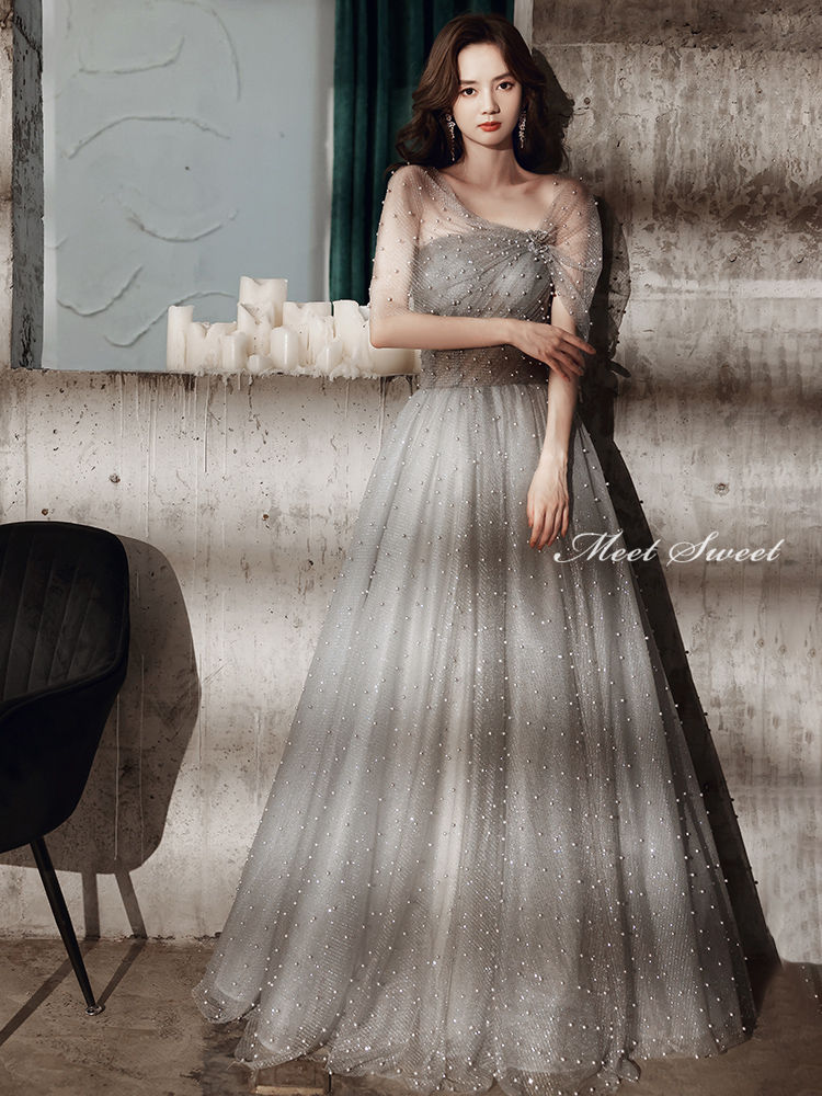 ウェディングドレス ウエディングドレス カラードレス ロングドレス 演奏会 Aラインドレス 発表会ドレス パーティドレス チュール 二次会ドレス 舞台衣装 ステージドレス グレー パール イブニングドレス カクテルドレス 結婚式 パーティードレス 披露宴 コンサート