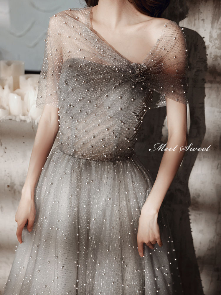 ウェディングドレス ウエディングドレス カラードレス ロングドレス 演奏会 Aラインドレス 発表会ドレス パーティドレス チュール 二次会ドレス 舞台衣装 ステージドレス グレー パール イブニングドレス カクテルドレス 結婚式 パーティードレス 披露宴 コンサート