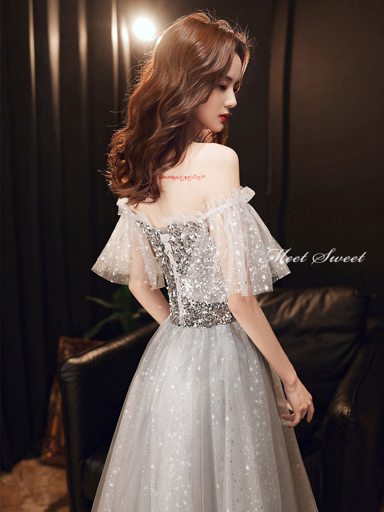 ウェディングドレス ウエディングドレス カラードレス ロングドレス 演奏会 Aラインドレス 発表会ドレス パーティドレス チュール 二次会 舞台衣装 ステージ シルバー オフショルダー カクテルドレス 卒業式 結婚式 パーティードレス イブニングドレス 披露宴 コンサート