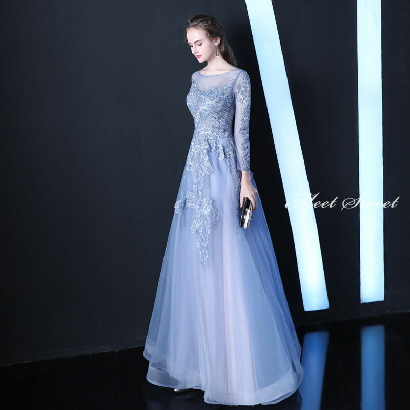 ウェディングドレス ウェディングカラードレス 青 安い 演奏会 カラードレス コンサート 長袖 ロングスリーブ 発表会ドレス ロングドレス 披露宴 ウエディングドレス プリンセス 二次会ドレス ステージ衣装 結婚式 パーティードレス イブニングドレス 花嫁 カクテルドレス