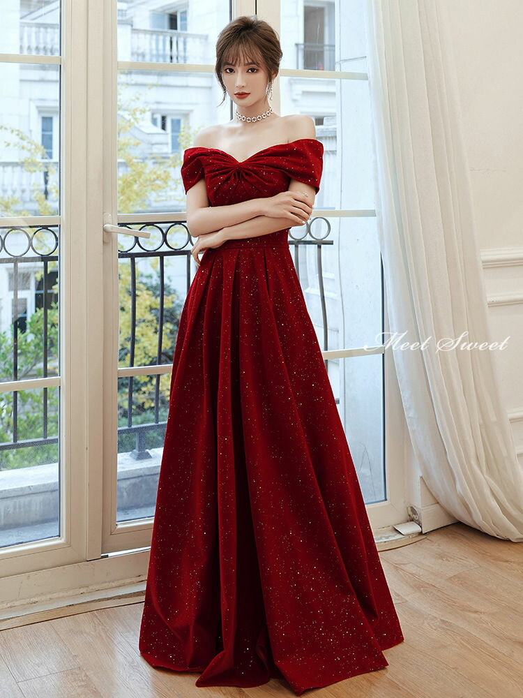 ウェディングドレス ウエディングドレス カラードレス カクテルドレス 演奏会 ロングドレス イブニングドレス 二次会ドレス パーティードレス 発表会 コンサート オフショルダー ワインレッド フォマール 結婚式 披露宴 花嫁 前撮り 後撮り ブライダル フォーマル