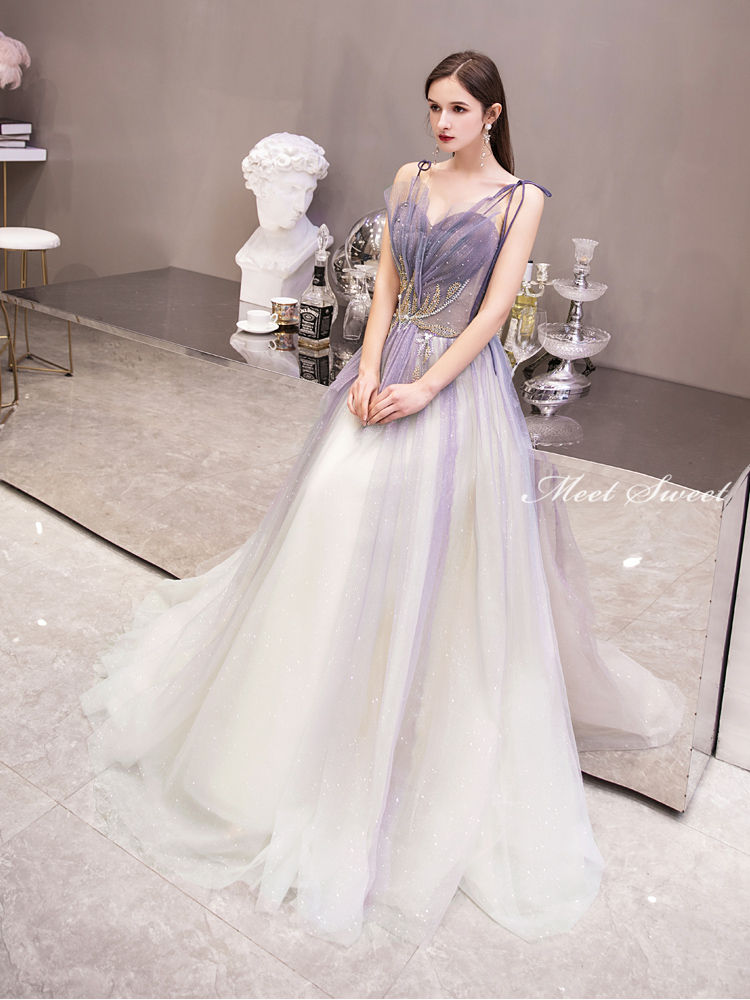 ウェディングドレス ウエディングドレス カラードレス 演奏会 パープル コンサート 披露宴 イブニングドレス 二次会ドレス カクテルドレス 発表会ドレス ロングドレス ゲストドレス Aラインドレス グラデーション 結婚式 パーティードレス 花嫁 前撮り 後撮り