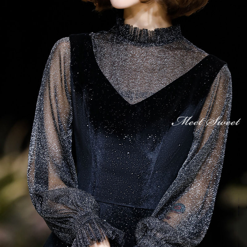 ウェディングドレス ウエディングドレス カラードレス ロングドレス 演奏会 コンサート 披露宴 イブニングドレス 二次会ドレス フォーマル 発表会ドレス ネイビー 長袖 ロングスリーブ ベルベット マキシ丈スカート おしゃれ 結婚式 パーティードレス 花嫁 カクテルドレス