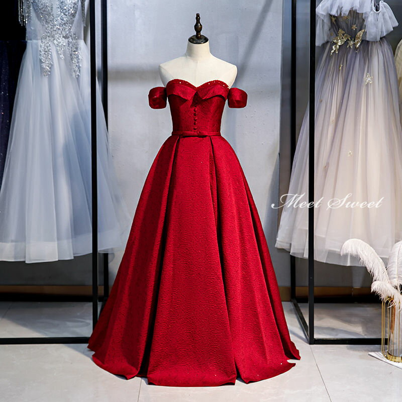 ウエディングドレス カラードレス 演奏会 Aラインドレス ロングドレス コンサート パーティードレス 赤 発表会 ウェディングドレス 二次会ドレス オフショルダー 結婚式 ステージ衣装 披露宴 イブニングドレス 花嫁 カクテルドレス 前撮り 後撮り ブライダル フォーマル