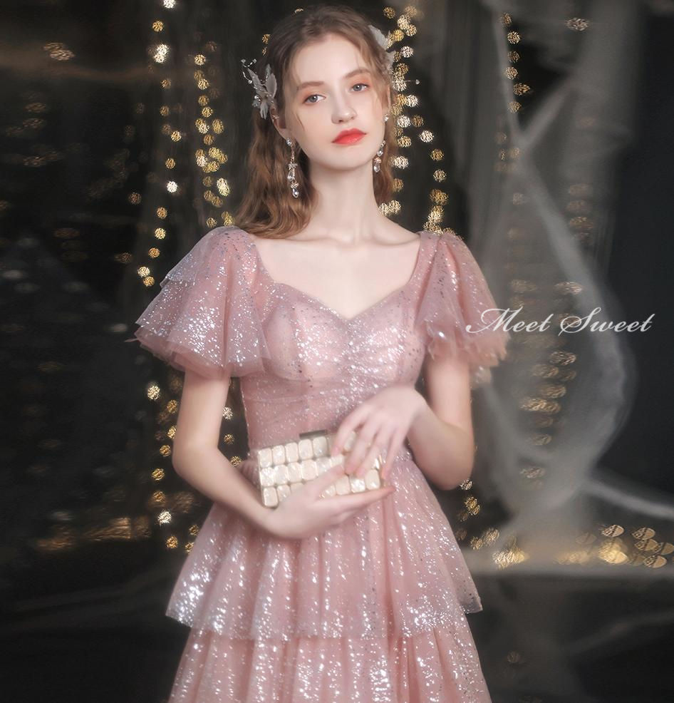 ウェディングドレス ウエディングドレス カラードレス 演奏会用ドレス 発表会 ピアノ ロングドレス Aラインドレス ピンク ティアードドレス カステラドレス パーティードレス 二次会 花嫁 披露宴 ステージ衣装 結婚式 イブニングドレス コンサート カクテルドレス