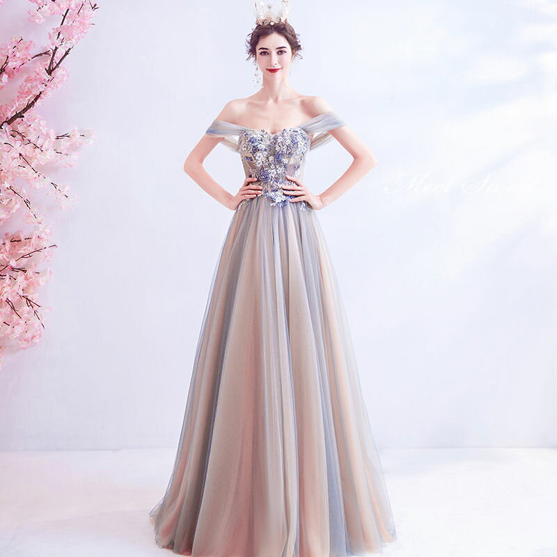 ウェディングドレス ウエディングドレス カラードレス 演奏会 発表会 Aラインドレス ベージュ グレー ロングドレス パーティードレス イブニングドレス 二次会 フォマールドレス 大人 オフショルダー 結婚式 披露宴 コンサート 花嫁 カクテルドレス 前撮り 後撮り