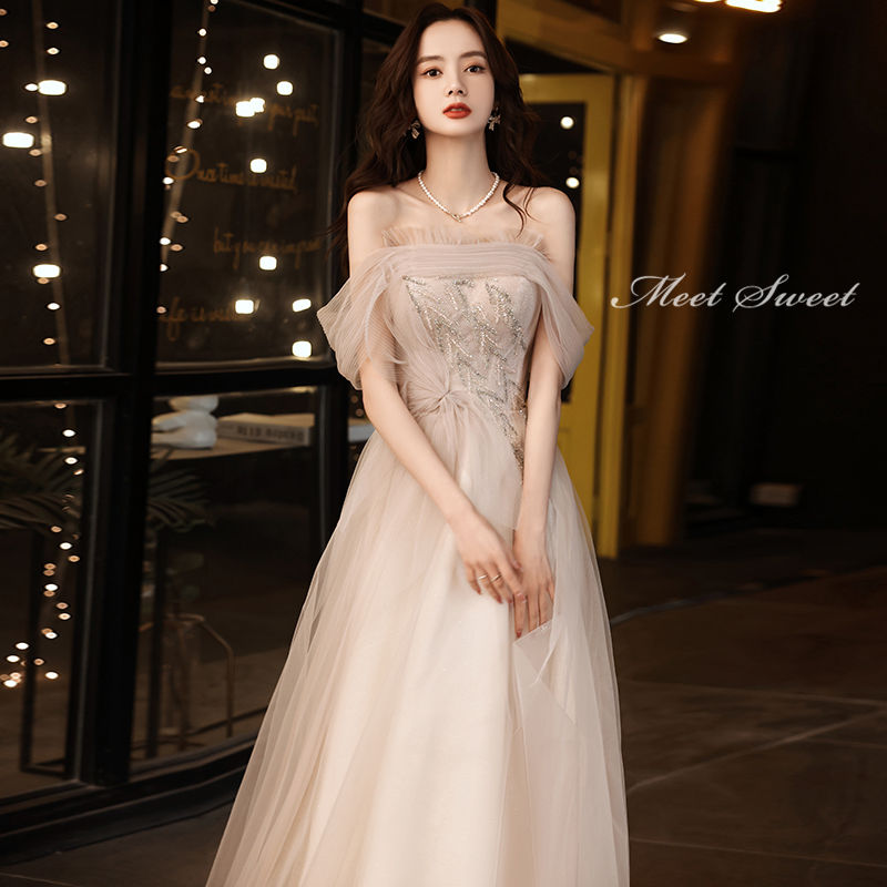 ウェディングドレス カラードレス 演奏会用ドレス 発表会ドレス パーティードレス シャンパン ロングドレス Aラインドレス オフショルダー ウエディングドレス 二次会ドレス 花嫁 結婚式 披露宴 舞台ドレス イブニングドレス コンサート カクテルドレス 前撮り 後撮り