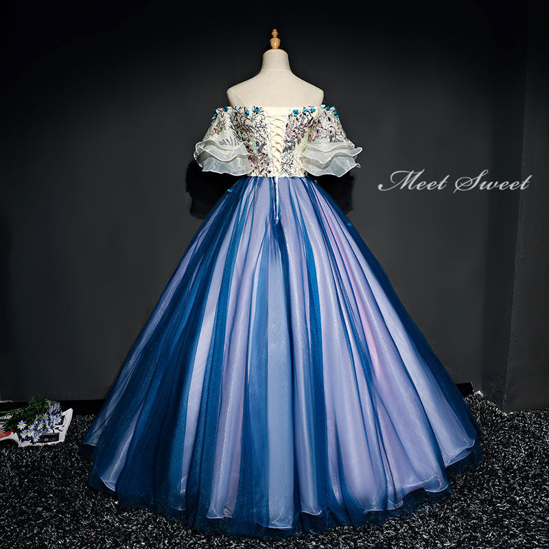 ウェディングドレス ウエディングドレス カラードレス ステージ衣装 青 演奏会 ロングドレス 発表会ドレス コンサート コンクール 舞台衣装 ブルー 音楽会 大人 中学生 高級感 大きいサイズ サイズオーダー 結婚式 二次会 パーティードレス イブニングドレス 披露宴