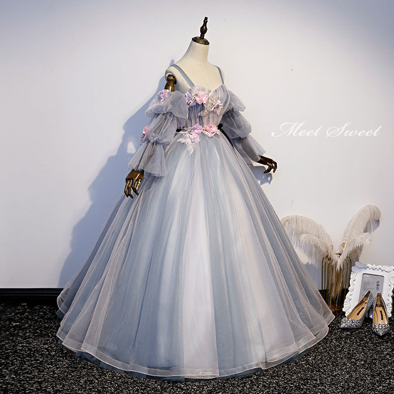 ウェディングドレス ウエディングドレス 演奏会用ロングドレス 2way 付け袖 取り外し袖 カラードレス ステージドレス 発表会ドレス コンクール コンサート 舞台衣装 プリンセスラインドレス グレー 大きいサイズ 結婚式 二次会 パーティードレス イブニングドレス 披露宴