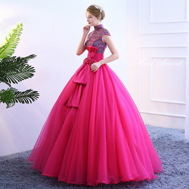 ウェディングドレス カラードレス 演奏会用ドレス 演出服 ロングドレス ウエディングドレス 二次会ドレス 花嫁 ローズピンク スタンドカラー 大人 結婚式 発表会ドレス 舞台衣装 ステージドレス パーティードレス イブニングドレス 披露宴 コンサート カクテルドレス