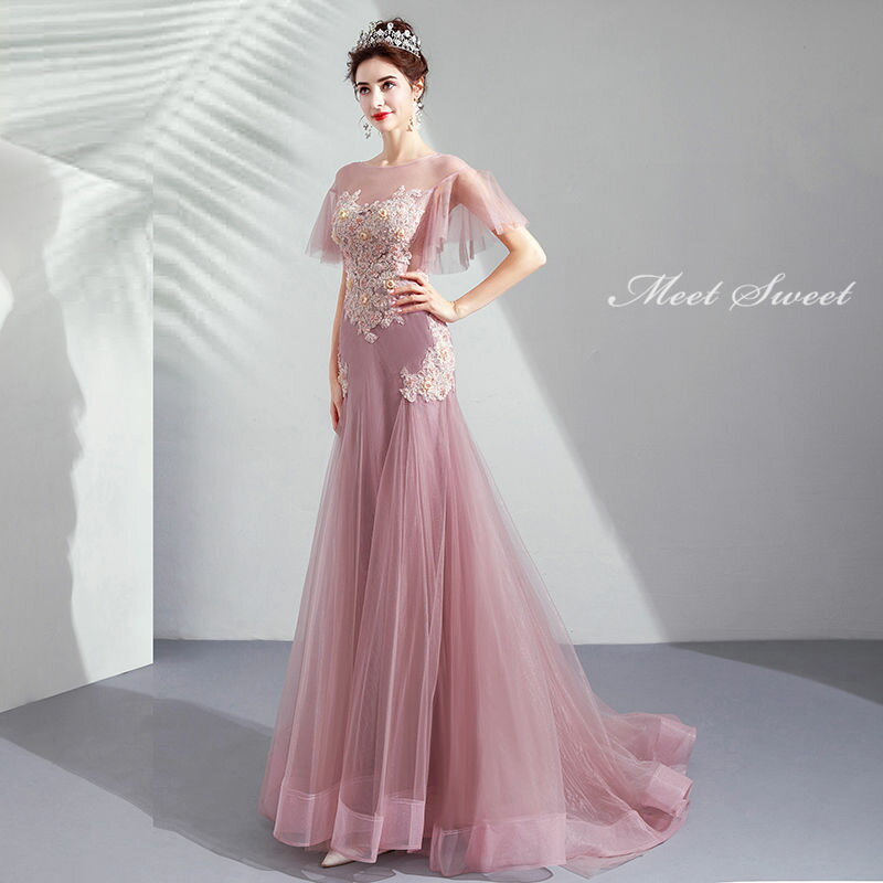 ウェディングドレス カラードレス パーティードレス 結婚式 マーメイドラインドレス ロングドレス ピンク イブニングドレス エレガント 演奏会 フラワー 大人 20代 30代 花嫁 ウエディングドレス 発表会 二次会 披露宴 コンサート カクテルドレス 前撮り 後撮り