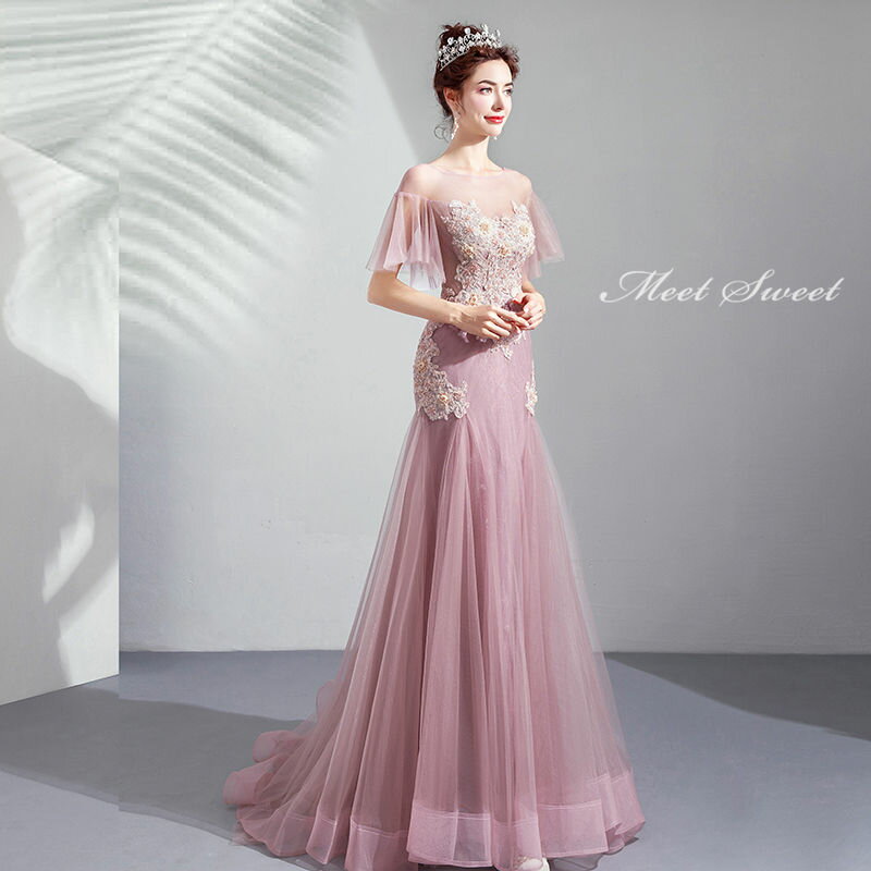 ウェディングドレス カラードレス パーティードレス 結婚式 マーメイドラインドレス ロングドレス ピンク イブニングドレス エレガント 演奏会 フラワー 大人 20代 30代 花嫁 ウエディングドレス 発表会 二次会 披露宴 コンサート カクテルドレス 前撮り 後撮り