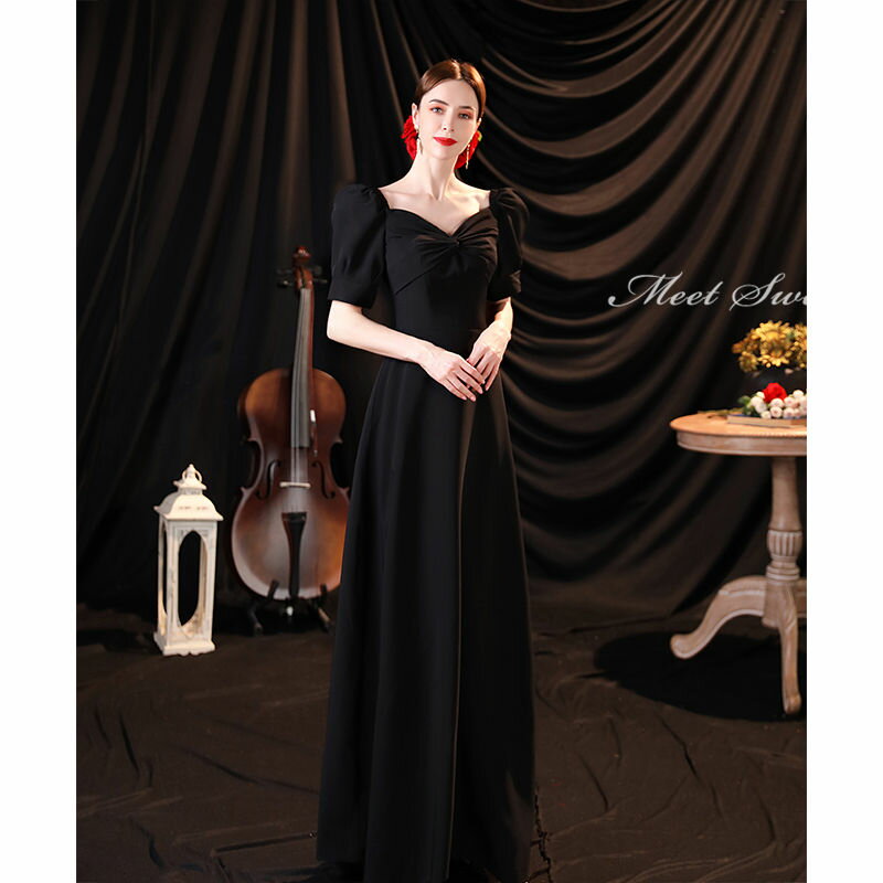 ウェディングドレス ウエディングドレス カラードレス 演奏会用ドレス ロングドレス フォマールドレス 黒 ブラック 半袖 ファスナー 大人 発表会ドレス セレモニー ステージ衣装 司会 スレンダーライン 結婚式 二次会 パーティードレス イブニングドレス 披露宴 コンサート