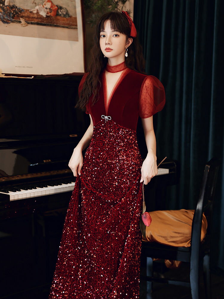 ウェディングドレス ウエディングドレス カラードレス ロングドレス 赤 ワインレッド スパンコール 花嫁 スレンダードレス 演奏会 結婚式 二次会ドレス パーティードレス 披露宴 発表会ドレス 衣装 ステージドレス イブニングドレス コンサート カクテルドレス 前撮り 後撮り