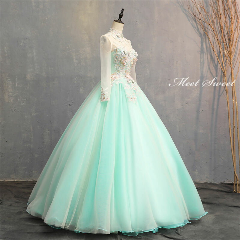 ウェディングドレス ウエディングドレス カラードレス ロングドレス 演奏会 演出 プリンセス ステージ 舞台衣装 発表会ドレス コンサート コンクール 大人 ライトグリーン 長袖 ロングスリーブ 花 結婚式 春色 二次会 花嫁 パーティードレス イブニングドレス 披露宴