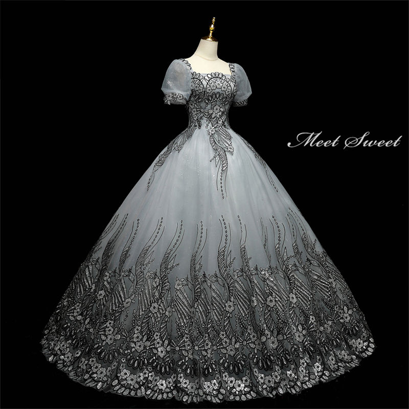 ウェディングドレス ウエディングドレス カラードレス ロングドレス 演奏会 イブニングドレス プリンセスラインドレス ステージドレス 舞台衣装 発表会ドレス コンサート コンクール 大人 グレー 刺繍 30代 40代 50代 結婚式 二次会 パーティードレス 披露宴