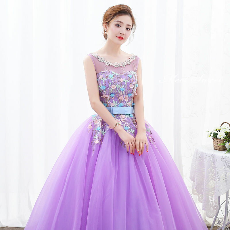 ウェディングドレス ウエディングドレス カラードレス ロングドレス 演奏会 イブニングドレス プリンセスラインドレス ステージドレス 舞台衣装 発表会ドレス コンサート コンクール 大人 パープル 袖なし ノースリーブ フラワー 結婚式 二次会 パーティードレス 披露宴