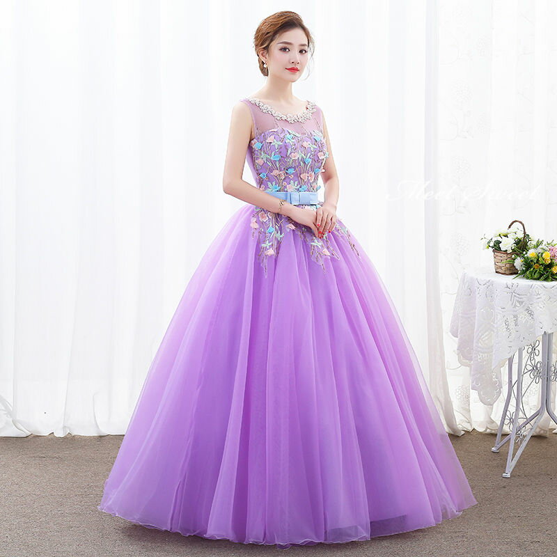 ウェディングドレス ウエディングドレス カラードレス ロングドレス 演奏会 イブニングドレス プリンセスラインドレス ステージドレス 舞台衣装 発表会ドレス コンサート コンクール 大人 パープル 袖なし ノースリーブ フラワー 結婚式 二次会 パーティードレス 披露宴