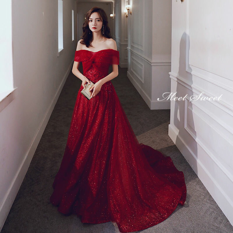 カラードレス ロングドレス 演奏会 発表会ドレス イブニングドレス ウェディングドレス ウエディングドレス 結婚式 二次会ドレス 披露宴 花嫁 レッド オフショルダー 赤 パーティードレス コンサート カクテルドレス 前撮り 後撮り ウェディングカラードレス ブライダル