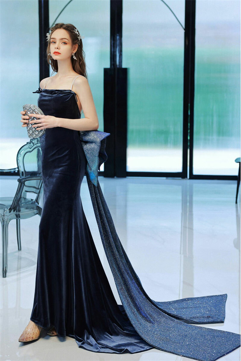ウエディングドレス カラードレス マーメイドドレス マーメイドラインドレス 大きいリボン ネイビー ビスチェ ベルベット ロングドレス ウェディングドレス イブニングドレス パーティードレス ナイトドレス 演奏会 発表会 結婚式 二次会 コンサート 花嫁 カクテルドレス