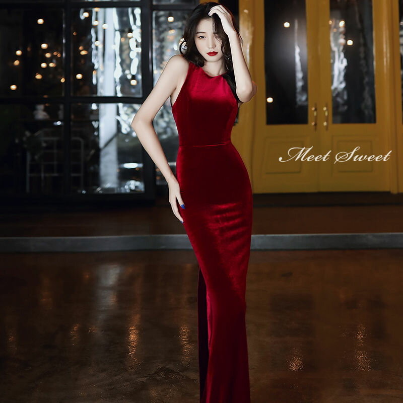 ウェディングドレス ウエディングドレス カラードレス ベルベット レッド バックリボン マーメイドドレス マーメイドラインドレス ロングドレス イブニングドレス バックシャン パーティードレス ノースリーブ ファッション 演奏会 発表会 結婚式 二次会 披露宴 コンサート