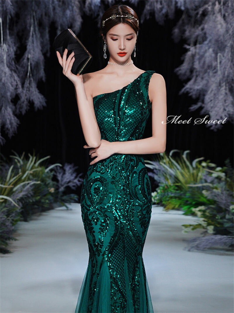 ウェディングドレス ウエディングドレス カラードレス グリーン ホワイト ゴールド スパンコール マーメイドドレス マーメイドラインドレス ロングドレス フォーマル ファスナー イブニングドレス パーティードレス ワンショルダー 演奏会 発表会 結婚式 二次会 コンサート