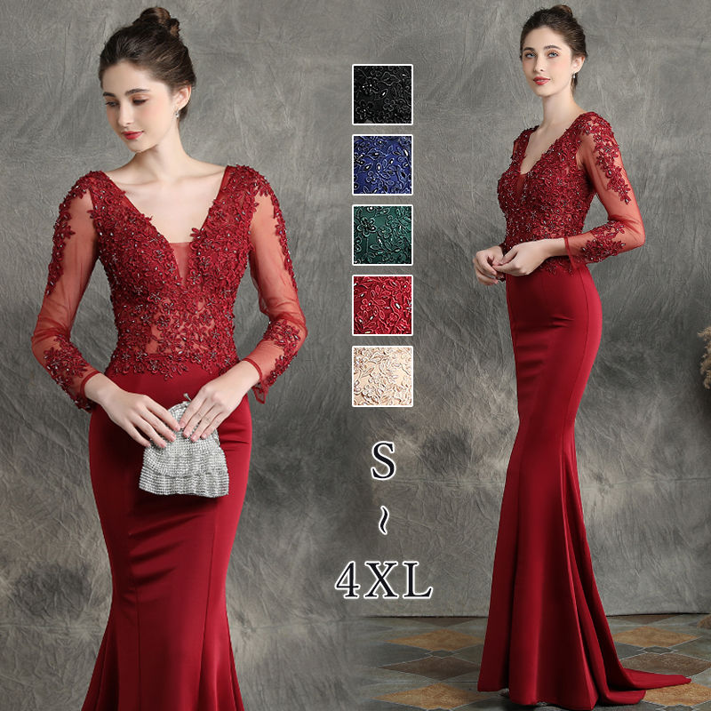 ウェディングドレス ウエディングドレス カラードレス マーメイドドレス マーメイドラインドレス パーティードレス サテン 長袖 大人 イブニングドレス カクテルドレス ファスナー フォーマル ゲストドレス セクシー 大きいサイズ 演奏会 発表会 結婚式 二次会 コンサート