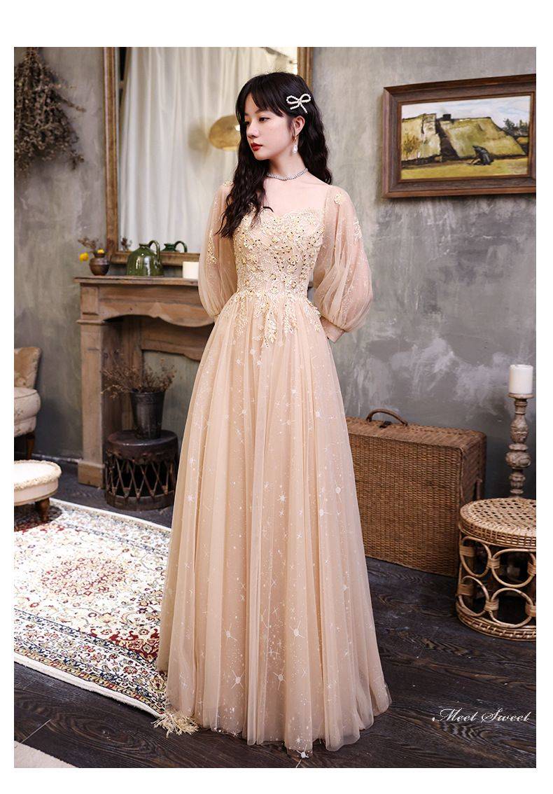 ウェディングドレス ウエディングドレス カラードレス カクテルドレス ロングドレス パーティードレス 発表会ドレス 演奏会 舞台ドレス イブニングドレス シャンパン 長袖 ロングスリーブ 成人式 卒業式 可愛い ビショップスリーブ 結婚式 二次会 披露宴 コンサート