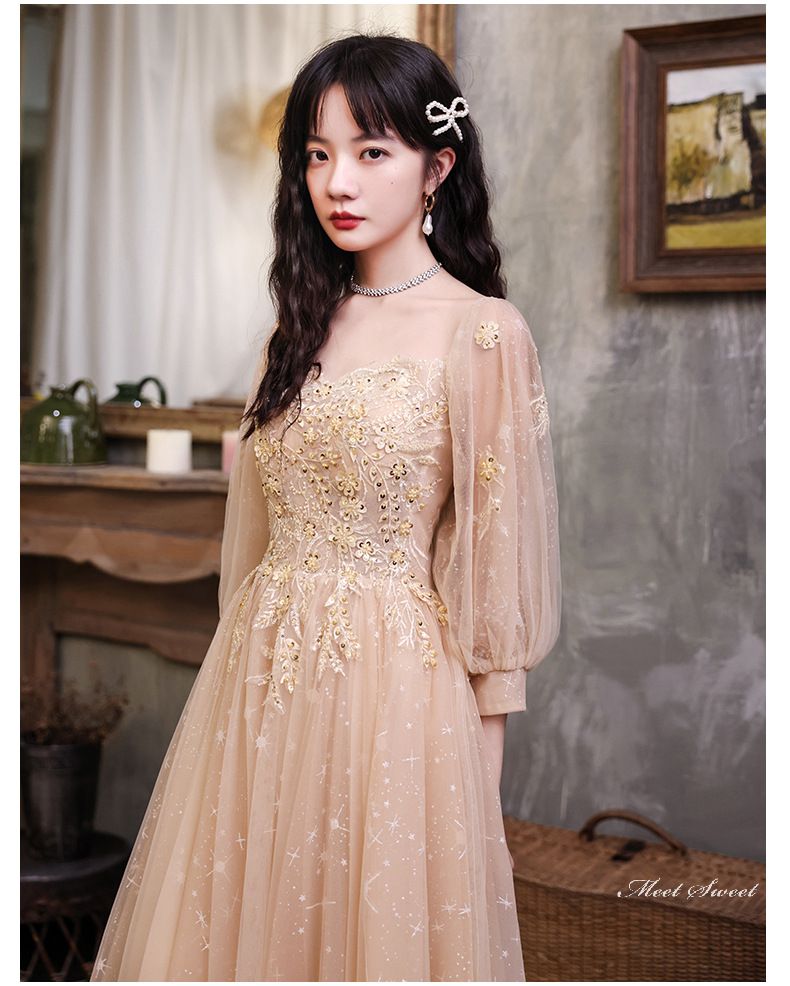 ウェディングドレス ウエディングドレス カラードレス カクテルドレス ロングドレス パーティードレス 発表会ドレス 演奏会 舞台ドレス イブニングドレス シャンパン 長袖 ロングスリーブ 成人式 卒業式 可愛い ビショップスリーブ 結婚式 二次会 披露宴 コンサート