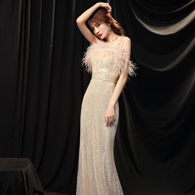 ウェディングドレス ウエディングドレス カラードレス カクテルドレス ロングドレス パーティードレス 発表会ドレス 演奏会 ステージドレス イブニングドレス 大人 シャンパン マーメードライン スパンコール 羽 結婚式 二次会 披露宴 コンサート 花嫁 前撮り 後撮り