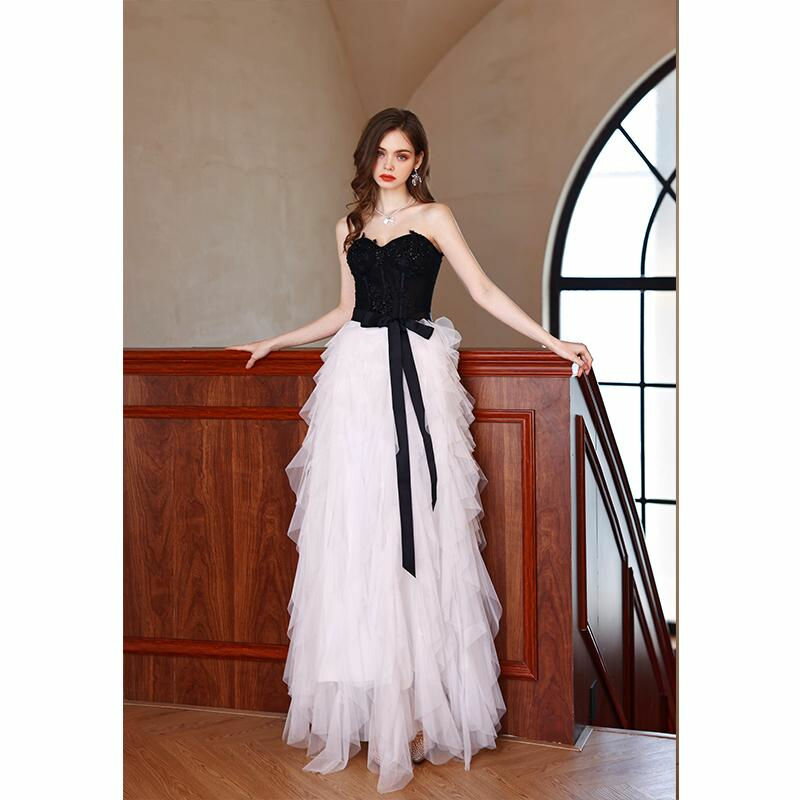 ウェディングドレス ウエディングドレス カラードレス カクテルドレス ロングドレス パーティードレス 発表会ドレス 演奏会 ステージドレス イブニングドレス 大人 ブラック ビスチェ フリル 編み上げ 黒 白 結婚式 二次会 披露宴 コンサート 花嫁 前撮り 後撮り