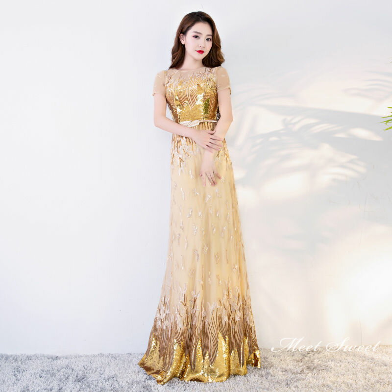 【マラソンP2倍×最大2000円クーポン 10/17 9:59まで】ウェディングドレス ウエディングドレス カラードレス 演奏会 コンサート フォーマル イブニングドレス 二次会ドレス ロングドレス 発表会 カクテルドレス 金色 パーティードレス Aラインドレス ゴールド 半袖 結婚式