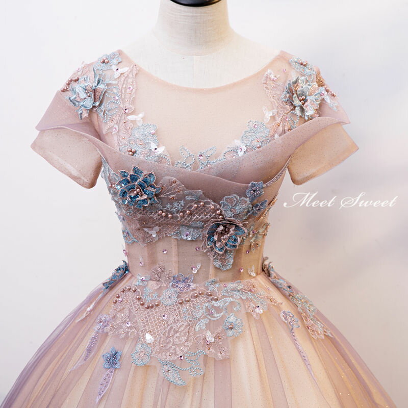 ウェディングドレス カラードレス ロングドレス 半袖 結婚式 花嫁 演奏会 ウエディングドレス 披露宴 パーティードレス イブニングドレス 二次会ドレス 発表会 舞台ドレス ステージ衣装 刺繍 コンサート カクテルドレス 前撮り 後撮り ブライダル 袖あり フォーマル