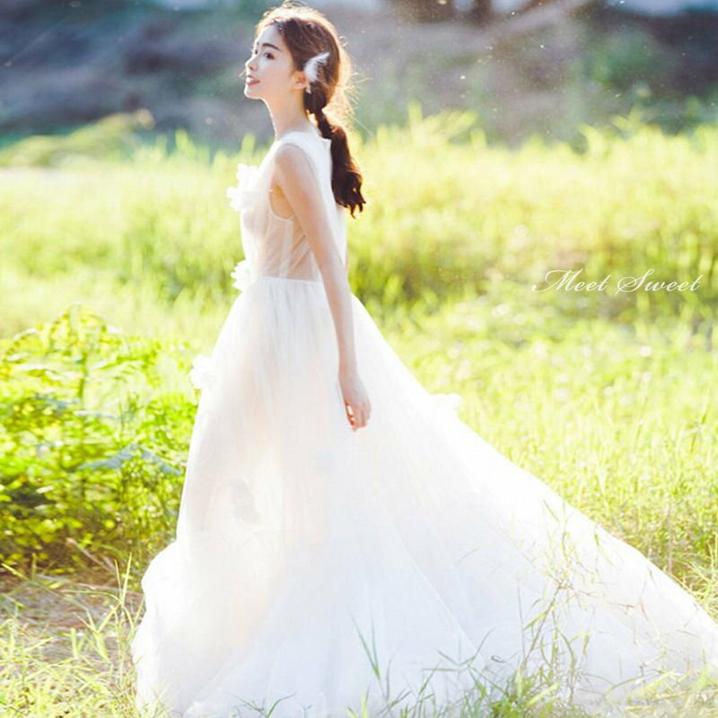 ウェディングドレス ウエディングドレス パーティードレス 結婚式 袖なし ノースリーブ ロングドレス 透かし感 ブライダルドレス 二次会 花嫁ドレス 前撮り フォトウェディング リゾートウェディング 撮影 海外挙式 チュール ふわふわ 披露宴 エレガント セミオーダー