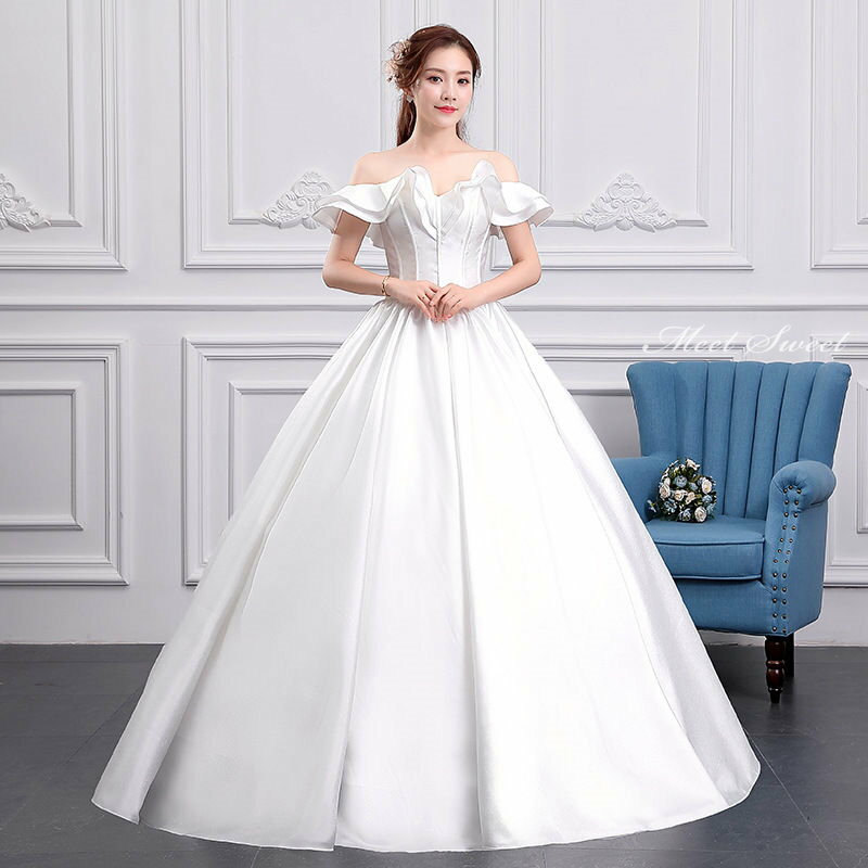 ウェディングドレス ウエディングドレス 白 オフホワイト 結婚式 プリンセスラインドレス ロング丈 ロングドレス サテン オフショルダー 海外挙式 花嫁ドレス 二次会ドレス パーティードレス 披露宴 ブライダルドレス 高級感 前撮り エレガント セミオーダー クラシカル