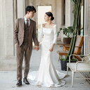 ウェディングドレス 新婦 ロングドレス 長袖 袖あり ロングスリーブ スクエアネック 結婚式 ウエディングドレス マーメイド 二次会ドレス 花嫁ドレス 前撮り エレガント サテン ホワイト リゾートドレス 披露宴 ブライダルドレス 海外挙式 セミオーダー おしゃれ フォト婚